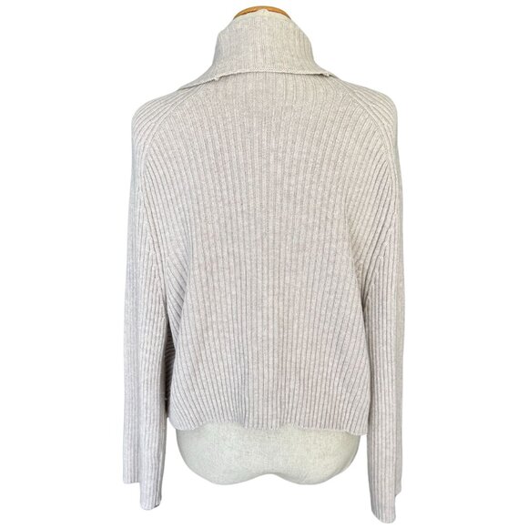 White House Black Market Size M Oatmeal Tan Cashmere Blend Rib Cocoon‎ Cardigan - Picture 3 of 9